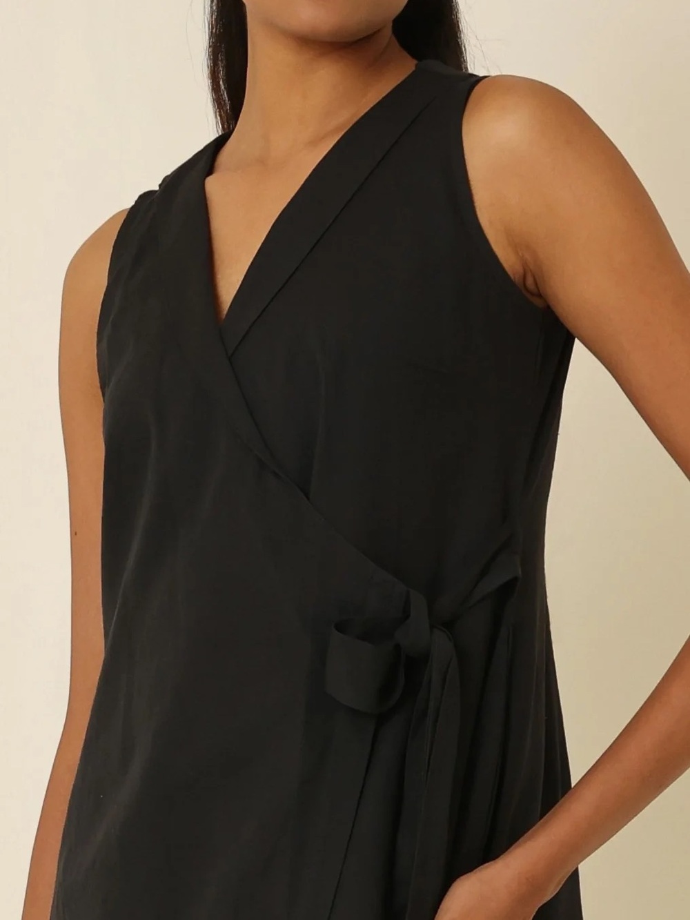 J. Jill Silk Sleeveless Black Wrap-Style Midi Dress